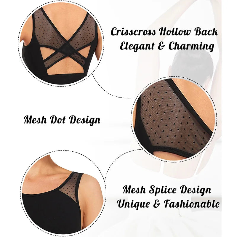 Women's Sleeveless Camisole Ballet Dance Leotard for adult Gymnastics Tank Tops with Crisscross Back and Lining Dance Leotards