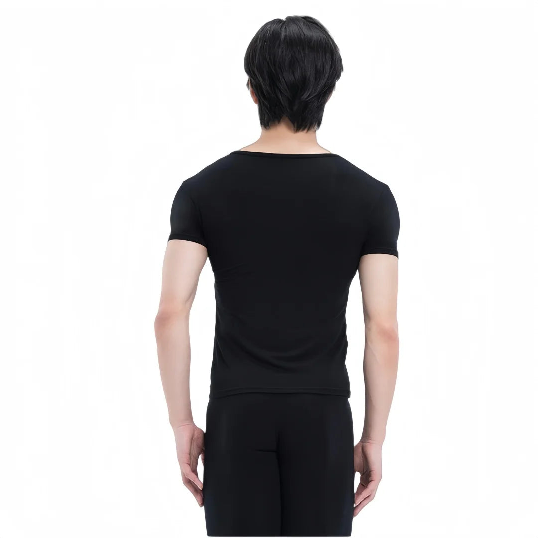 Men Dance Top Slim Fit Short Sleeve Crew Neck Quick Dry Breathable Black Dance Training Top