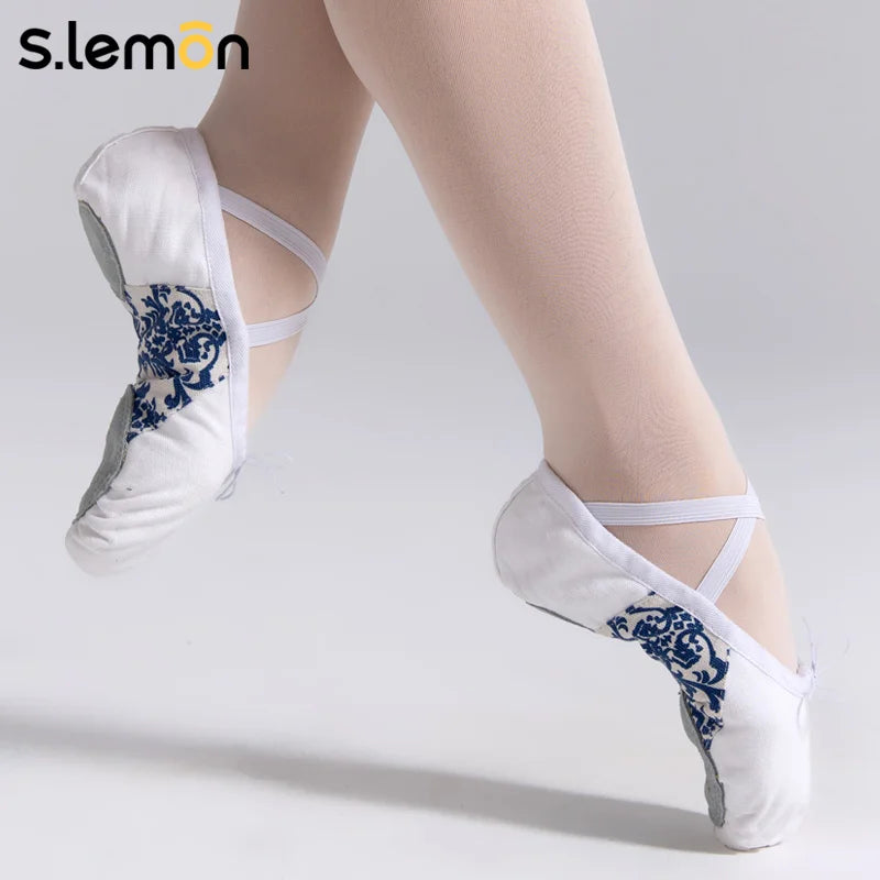 S.lemon Ballet Shoe,Girls Elastic Ballet Slippers Stretch Canvas Dance Shoes for Kids Adult Dancing Women