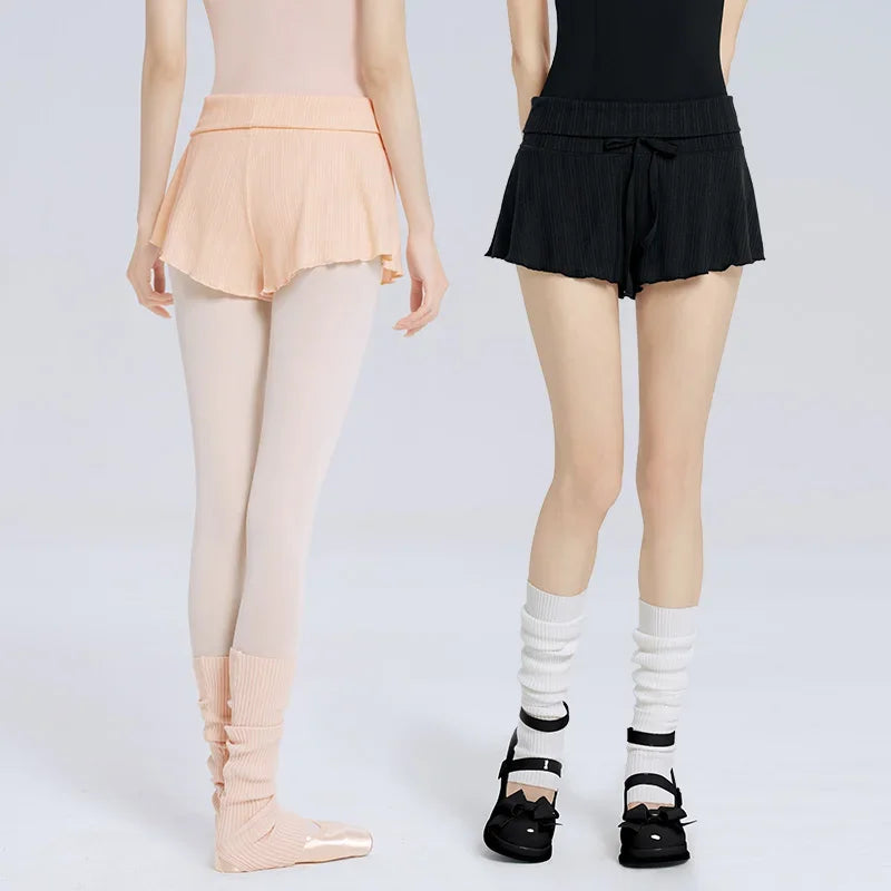 Ballet Dance Shorts For Women Girls High-waiste Ribbed Lace-up Shorts Skate Trousers Ballet Yoga Short Pants New Swimwear Shorts