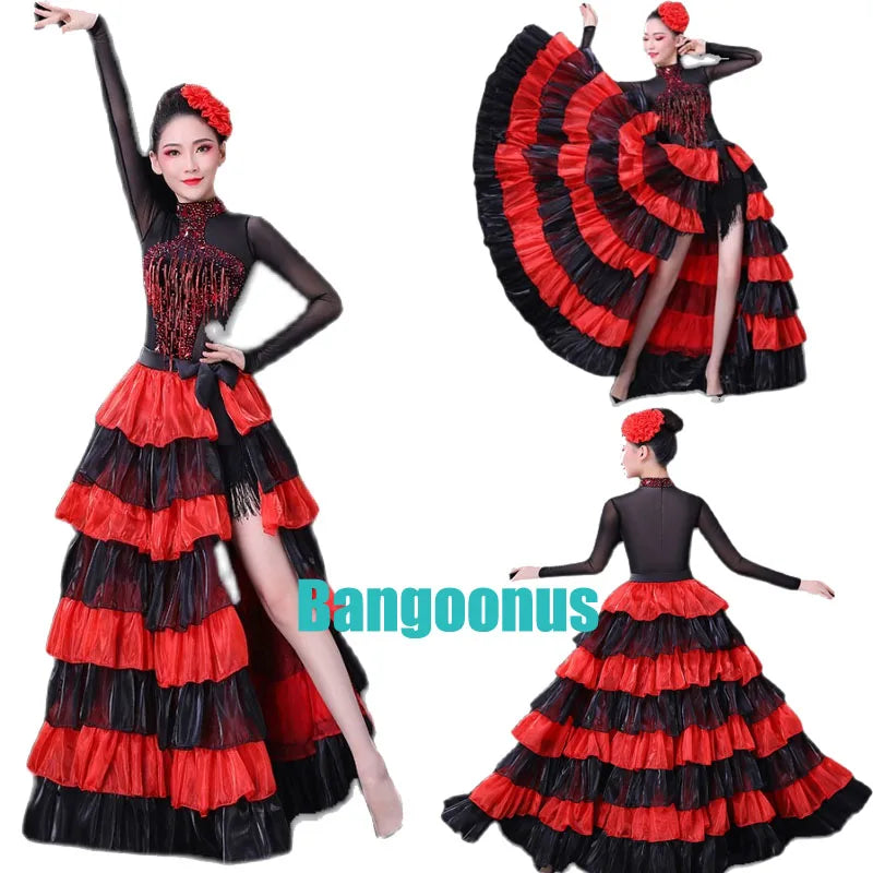 New Female Spanish Bullfight Skirt Belly Dance Skirt Adult Suit Opening Dance Flamenco Half-length Dance Big Swing Skirt Woman