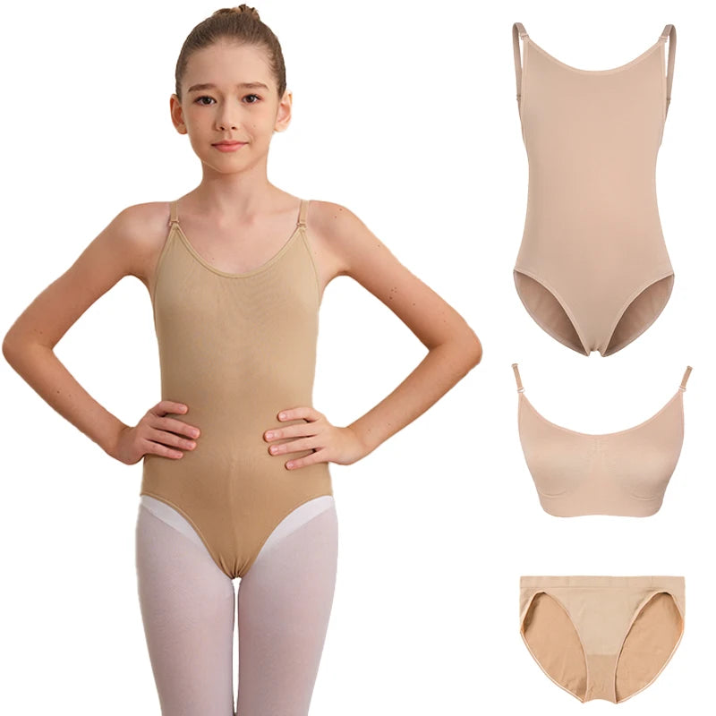 Nude Underwear Camisole Ballet Briefs Bras Dance Leotard for Dance Gymnastics Convertible Tight Bodysuits