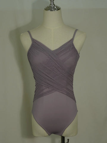 Girls Ballet Leotard Adult Spaghetti Strap Ruffled Mesh Black Purple Gym Yoga Dance Costume Ballet Outfit for Girls