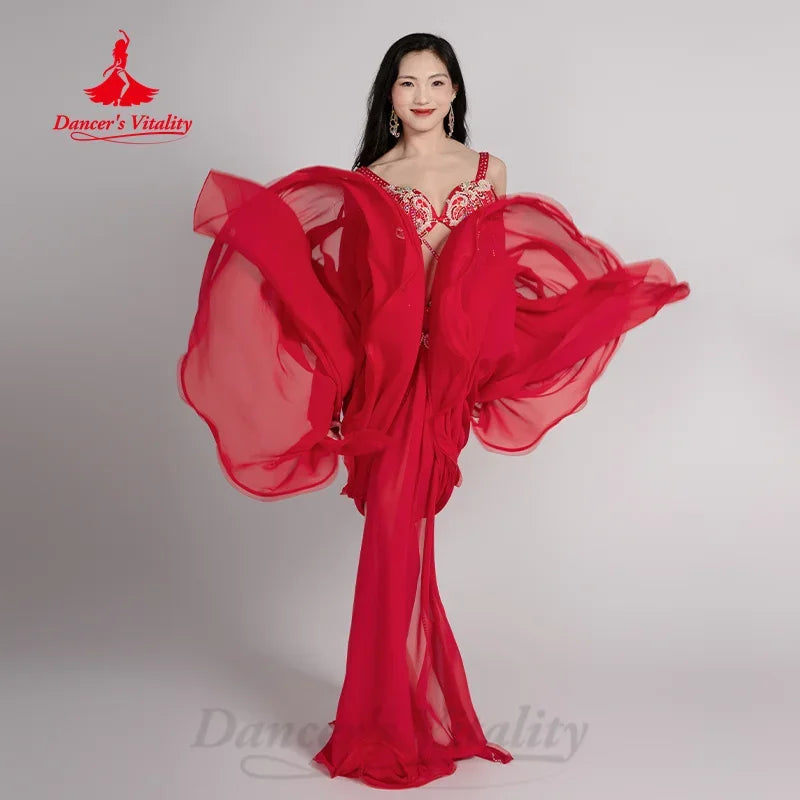 BellyDance Competition outfit Customized Exquisite Pearl Rhinestone Chiffon Set Adult and Kid Oriental Dance Performance Costume
