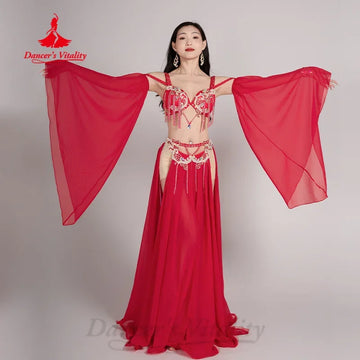BellyDance Competition outfit Customized Exquisite Pearl Rhinestone Chiffon Set Adult and Kid Oriental Dance Performance Costume