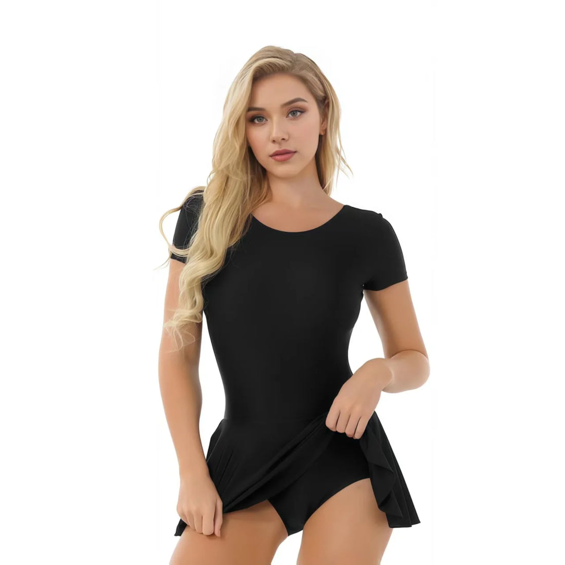 Glossy Silky Short Sleeve Leotard Ballet Dance Dress Gymnastics Practice Skirt Sports Yoga Body Skirt for Women
