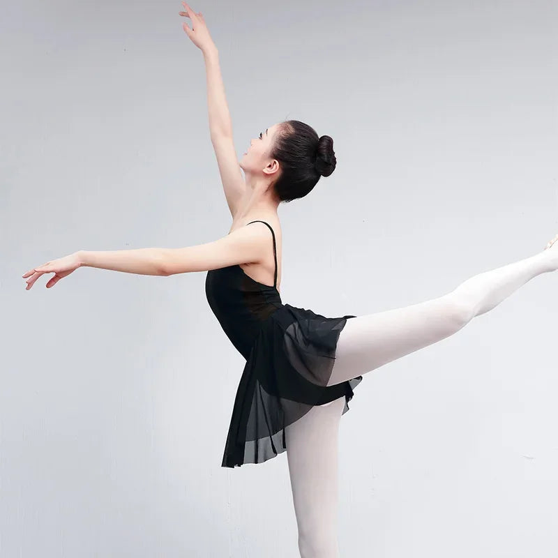 Ballet Dress For Women Girls Camisole Leotard Dress Adult Black Dance Costumes With Mesh Skirt Skate Swimwear