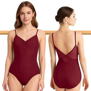 Women's Sleeveless Camisole Ballet Dance Leotards for adult Gymnastics Christmas Tank Tops with Hollow Mesh V Back and Lining