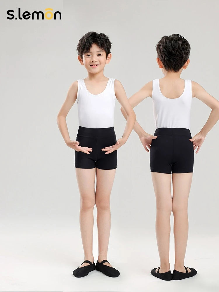 Boy Black High-Waisted 3/4 Dance Shorts for Ballet & Chinese Dance Summer Training Tights for Kids