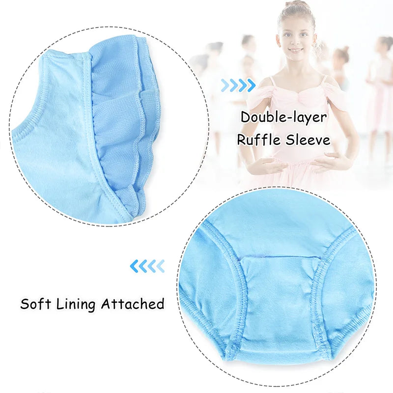 Girls Classic Basic Ballet Dance Leotards for girl Gymnastics Dance Tops with Ruffle Sleeve and Round Neckline Ballet Dancewear