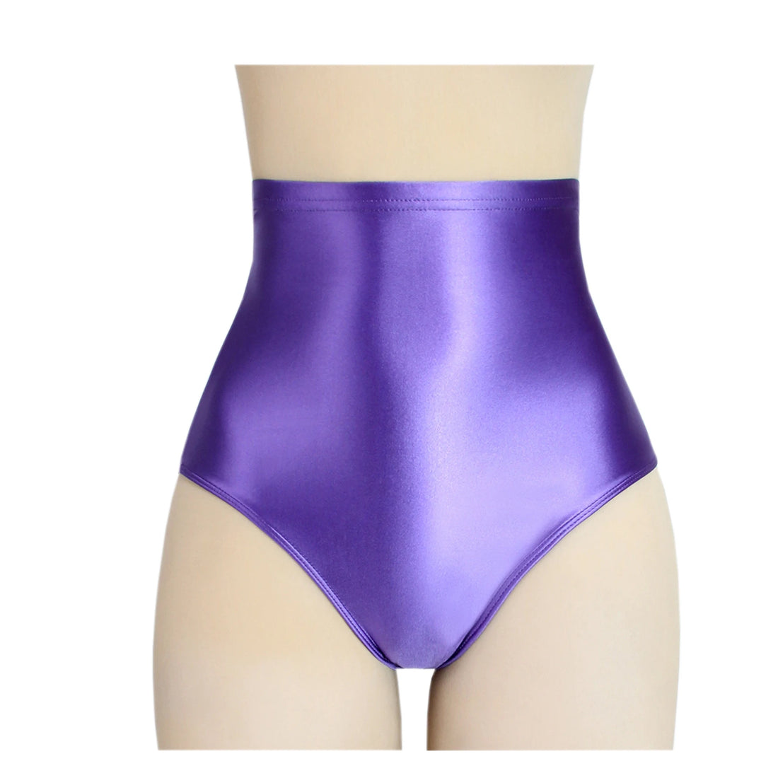 Women's High-Waisted Smooth Oil Glossy Yoga Briefs Silky Sports Training Underwear Solid Swimming Shorts