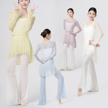 Women Soft Lace Irregular Hem Dance Skirt Ballet Solid Color Short Skirt Suitable for Performing Gymnastics Yoga and Dance