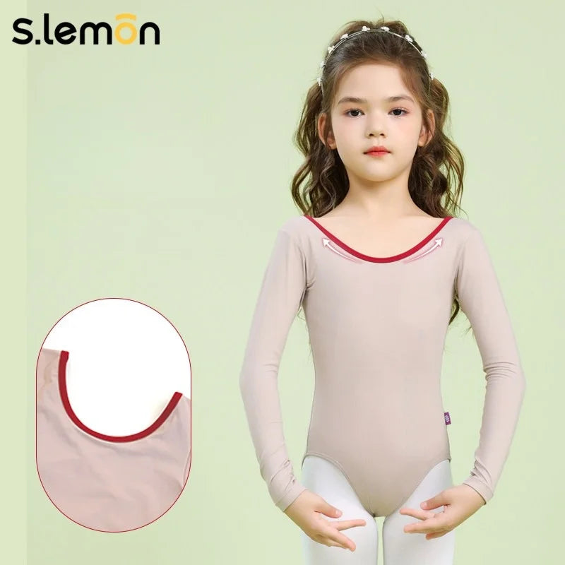 Girls Ballet Leotard Crisscross Back Kids Winter Long Sleeve Unitard Chinese Dance Audition Gymnastics Suit