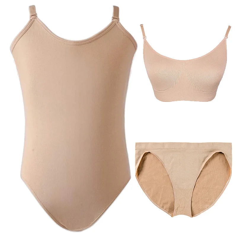 Women's Professional Nude Seamless Underwear Briefs Bras Ballet   Dance Leotard for Adult Dance with Adjustable Straps Camisole