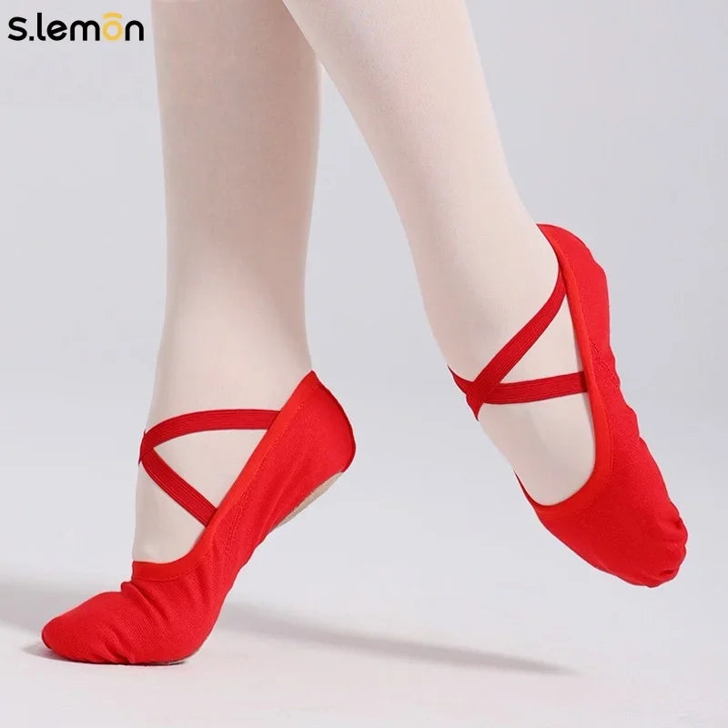 S.lemon Red Ballet Shoes for Women-Thickened Cow Suede Sole Soft Bottom Gymnastics Practice Shoes Exam Special