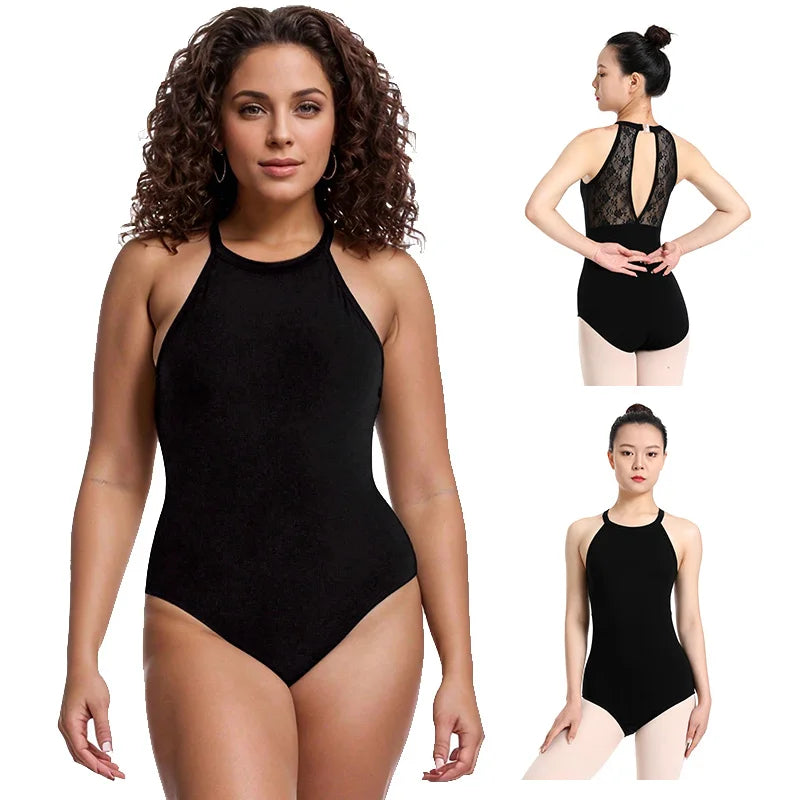 Women's Halter Neck Sleeveless Ballet Dance Leotard for Adult Gymnastics Dance Practice with Soft Lining Ballerina Costume