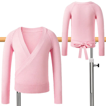  Girls Long Sleeve V-neck Ballet Dance Leotards for kid and adult Gymnastic Dance Wrap Sweater with Waist Strap Dance Sweater
