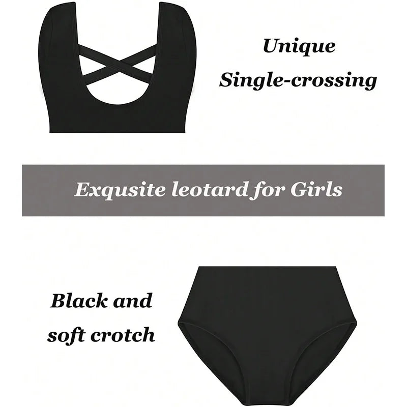 Girls Team Basic Long Sleeve Ballet Dance Leotards for girl Gymnastics Dance Tops with Crisscross Straps and Soft Lining