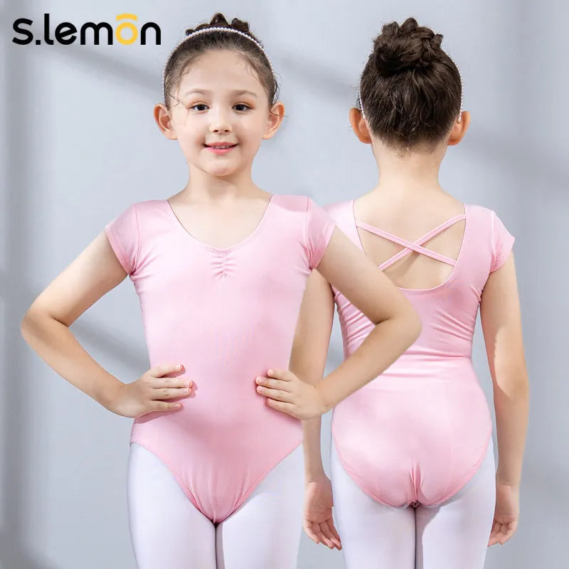 Girls Ballet Leotard Short Sleeve Kids Dance Bodysuit Chinese Dance Gymnastics Training