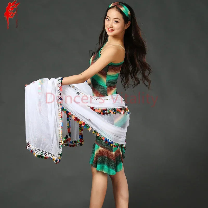 belly dance accessories chiffon sequins belly dance veil women belly dance show veil 2.1*1.5m dancer's clothes