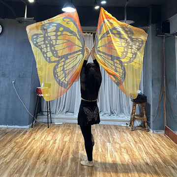 2pcs Praise Dance Worship Flags with Scalable Rod Rectangle Butterfly Wing Flag Church Praise Banner Practice Performance