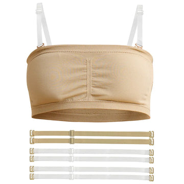 Girls Ballet Dance Seamless Bandeau Bra for girls Gymnastics Crop Top with 2 Pairs of Clear Straps and Chest Pads Dance Bras