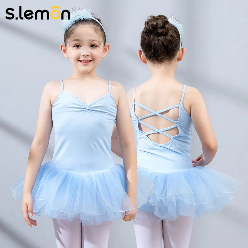 Girls Ballet Leotard Skirt Summer Cotton Spandex Camisole Kids One-Piece Dance Suit Chinese Dance Figure Training Exam