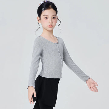 Autumn Winter Kid Girls Ballet Tops Soft Dance Costumes Ruffled Collar Long Sleeves Blousers Children Casual Tee Sweet Shirts
