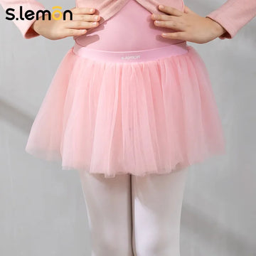 Girls' Pink 4-Layer Tulle Ballet Skirt – Puffy Tutu Dance Half Skirt for Chinese Dance, Ballet Class & Performance Wear