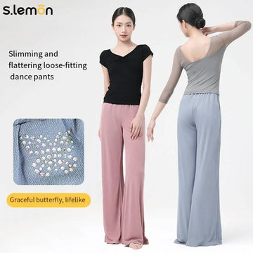 S.lemon Adult Women Copper Ammonia-like Dance Pants Chinese Classical Dance Wide Leg Yoga Body Shaping Practice Trousers