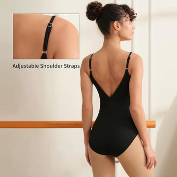 Women Sleeveless Camisole Basic Ballet Dance Leotard for Adult Dance Tank with V-mesh Front and Adjustable Metal Shoulder Straps