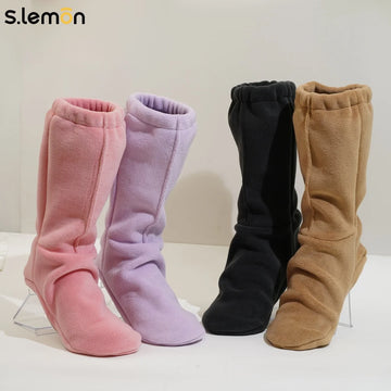 Women Polar Fleece Dance Boots Winter Warm Fleece Lined Indoor Sock Boots Non-Fatiguing for Ballet Classical Dance