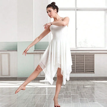 Women Lyrical Modern Spaghetti Strap Dress Ballet Dance Leotard for Adult Lyrical Dance Skirts with Soft Front Lining Dancewear