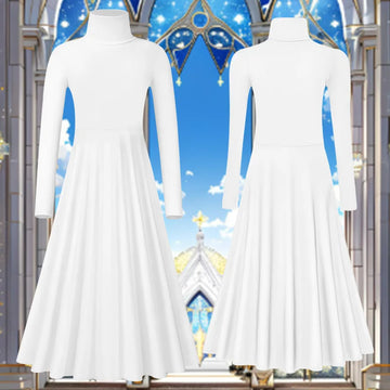 Girls Long Sleeves Praise Dance Dress for girl Worship Liturgical Classical Sets with High Neck and No Crotch Praise Dancewears