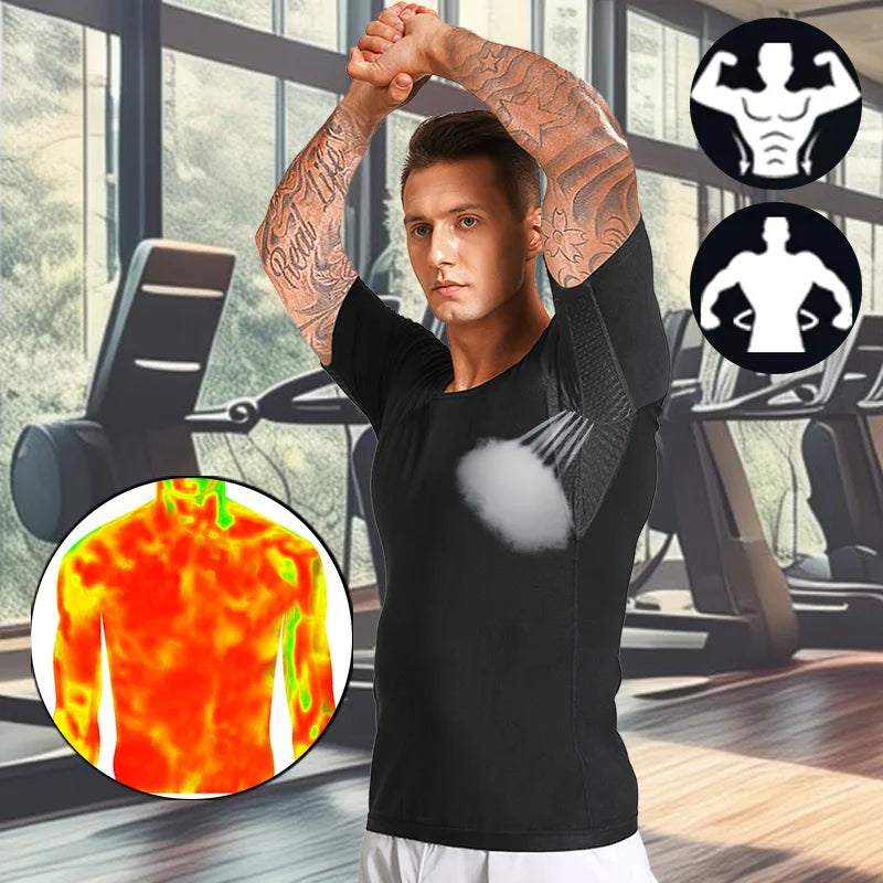 Men Short Sleeve Sauna Sweat Suits for men Weight Loss Slimming Shaper Waist Trainer Tops with Underarm Breathable Sweat Shirts