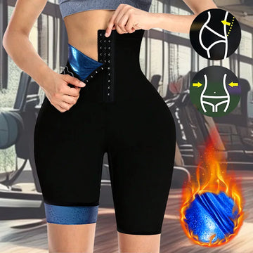 Women High Waist Sauna Sweat Short Pants for Adult Fat Workout Weight Loss Slimming Waist Trainer Leggings with Mesh crotch