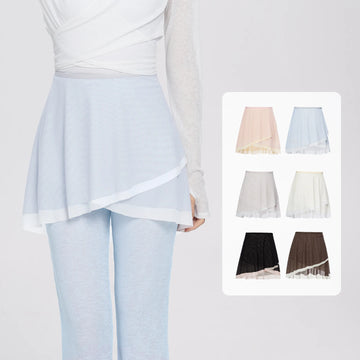 Women Ballet Skirts Adult High Waist lace-up Irregular 2- Layers Dance Skirts  Mesh Colorblocked Short Ballerina Skirts