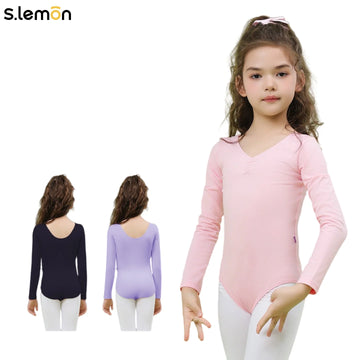 Girls Long Sleeve Dance Leotard for Ballet & Chinese Dance – U-Back Cotton Blend Bodysuit, Ideal for Exams & Recitals, 3 Colors