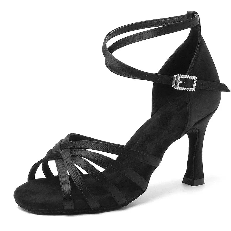 UK Latin Dance Shoes for Women, Medium High Heel Flexible Sole, Cha Cha Rumba Exam Competition Footwear