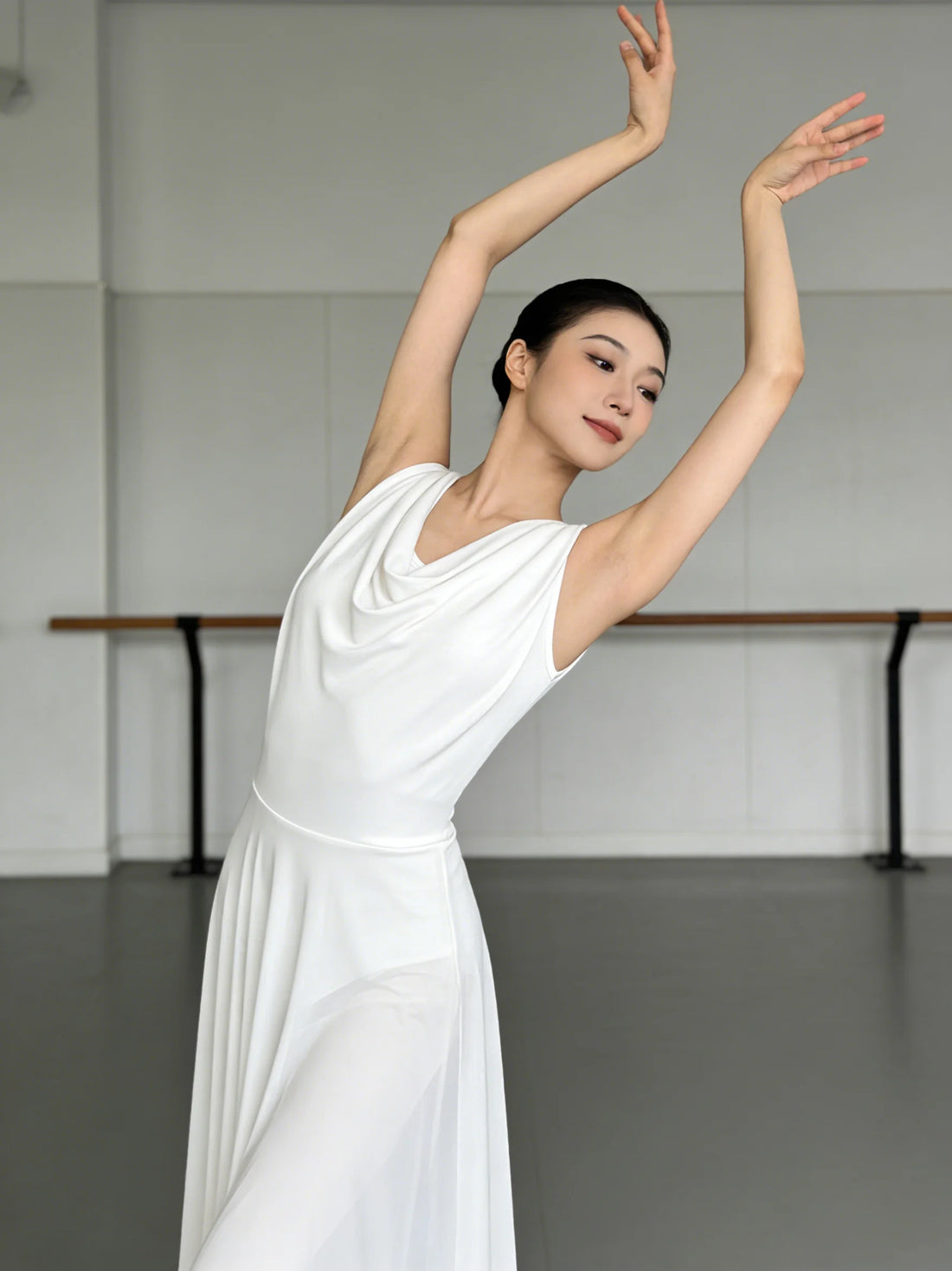 Adult Women Lyrical Dance Costume Modern Contemporary Dancewear V-Neck Backless Mesh Tulle Flowy Overlay Dress Stage Performance