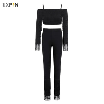 Fringe Latino Dance Crop Top with Pants For Kids Girls Dance Outfits Samba Dance Wear Stage Costume Mesh Practice Wear Clothing