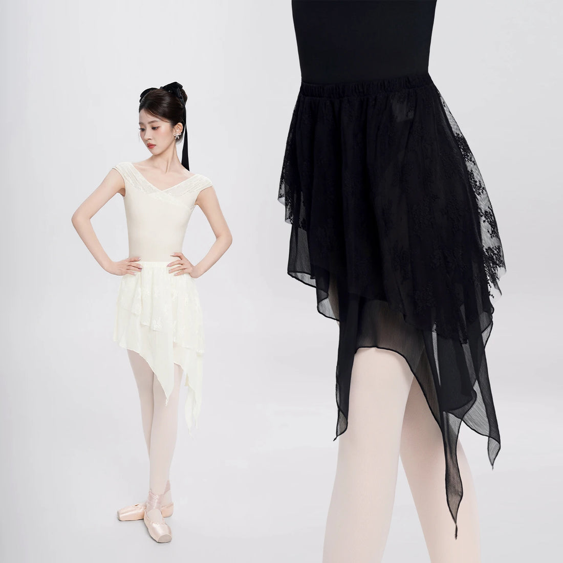New Women Ballet Skirt Adult Lace Irregularly Flared Mid Length Skirt Ballet Tutu Skate Skirt Ballerina Dancing Tulle Skirts