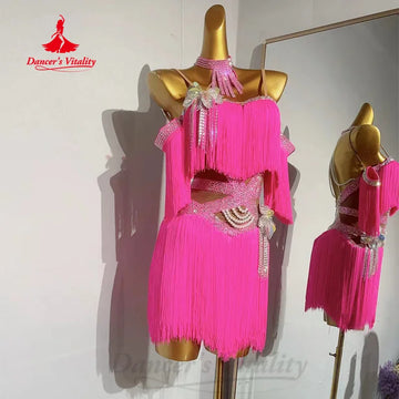Latin Dance Performance Fringe Dress for Women Customsized Rumba Chacha Tango Competition Costume Adult Child Latin Dresses