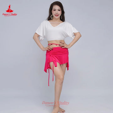 Belly Dance Practice Clothes for Women's Loose Short Sleeved Top+sexy Short Skirt 2pcs Adult Oriental Dancing Training Clothing