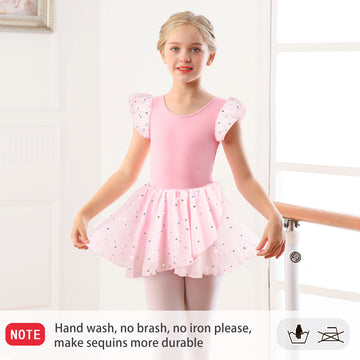 Girls Ballet Leotards for Dance Ruffle Sleeve Ballet Dress Hollow Crisscross Back, Shiny Skirt
