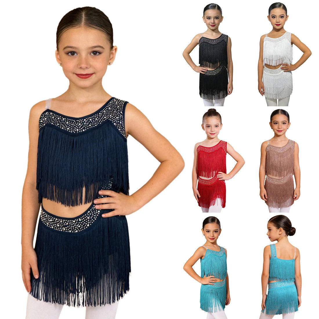 Children's Clothing Latin Dance Wear Stage Performance Outfits Kids Clothes Party Competition Girls Dress Sequin Tassel Summer