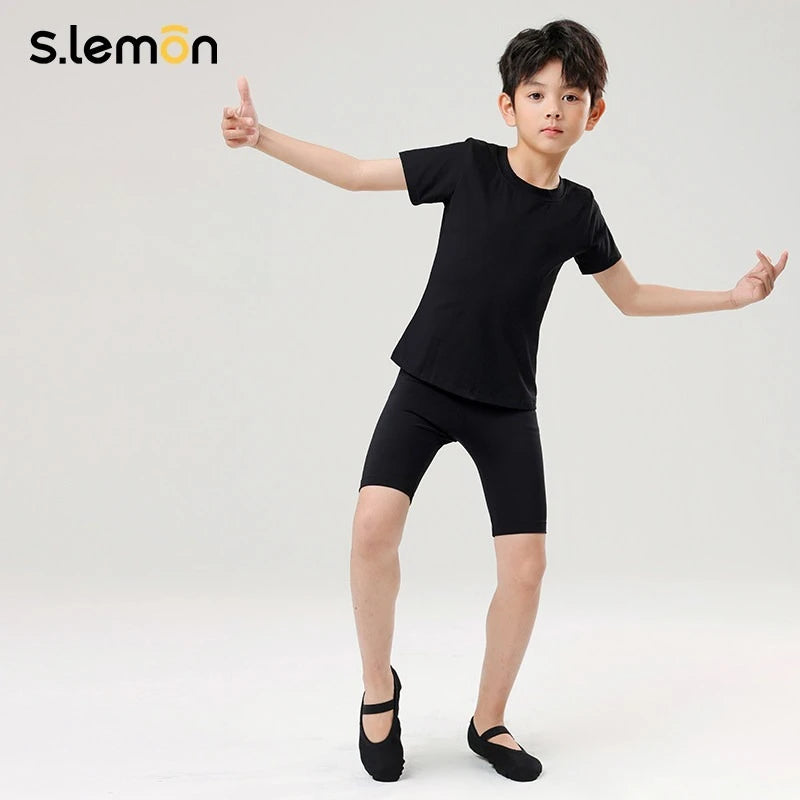 Kids Boys' Black High-Waist Dance Shorts – 5/8 Length Chinese/Latin Dancewear for Gymnastics & Recital