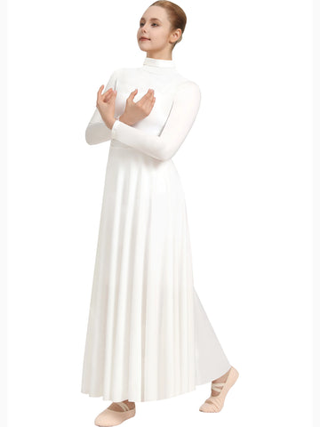 Women Praise Dance Dress Loose Fit Full Length Long Sleeve Worship Liturgical Costume Free Cropping Folding Collar