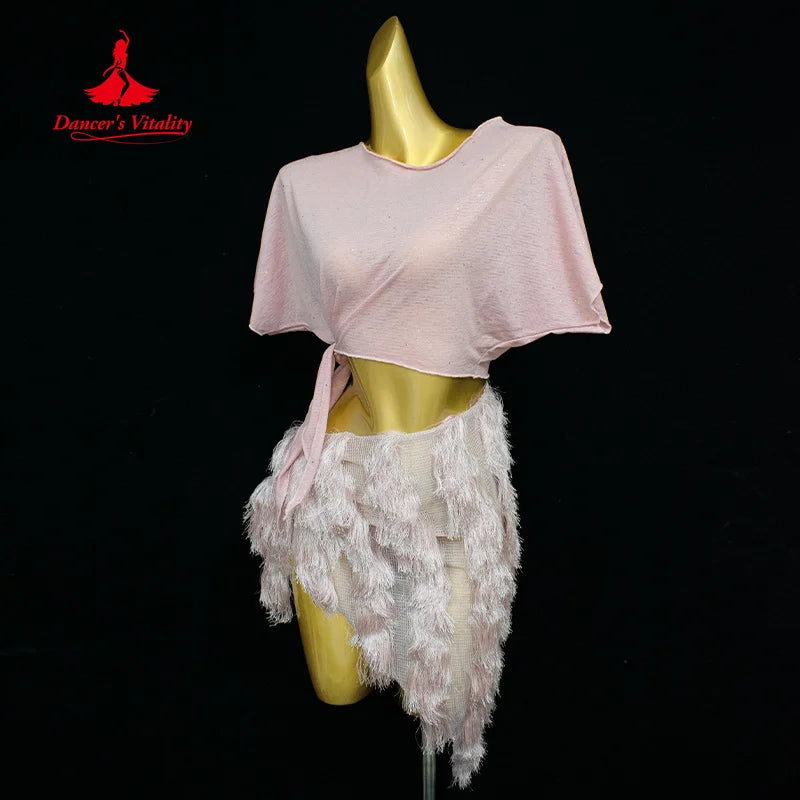 New Belly Dancing Suit Loose and Comfortable Top+tassel Short Skirt 2pcs Women's Oriental Dance Sexy Practice Clothing Set