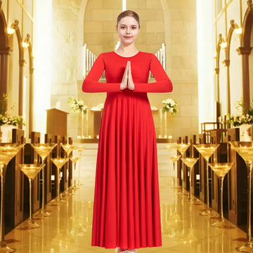 Women's Classic Christmas Long Sleeve Dance Dress for Adult Worship Liturgical Praise Dress with Loose Fit No crotch Costumes